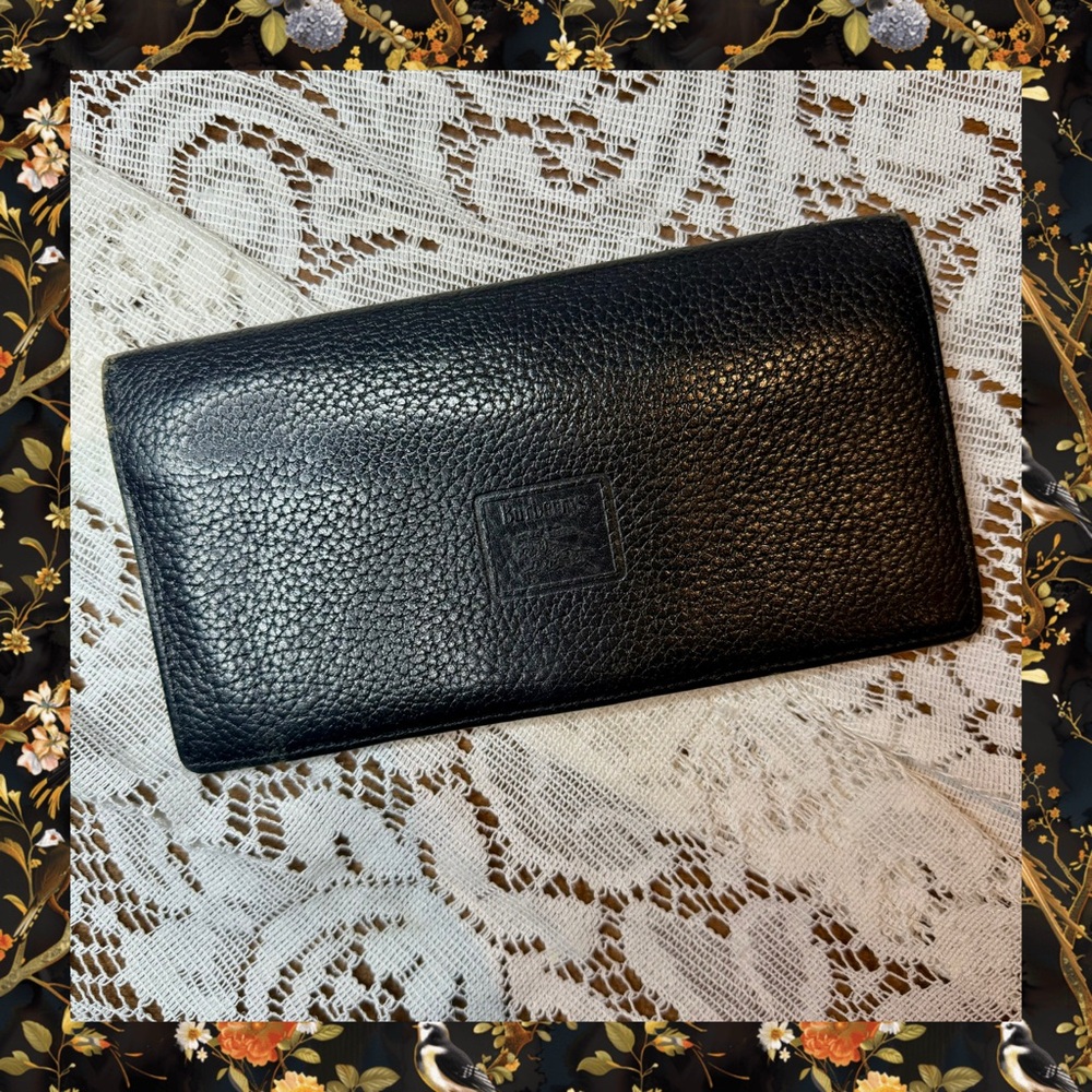 Burberrys Vintage Black Leather Checkbook Wallet